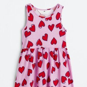 Girls’ Pink & Red Heart All-Over Print Sleeveless Jersey Dress